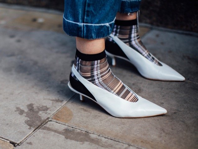 Sheer socks and plaid: two must-haves for 2018.