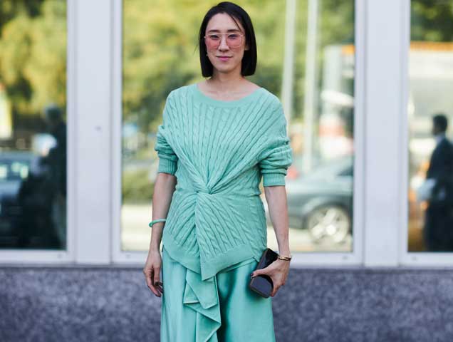 Head to toe mint green at Milan Fashion Week