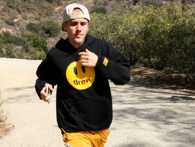 Justin Bieber wears a Drew House hoodie in Los Angeles