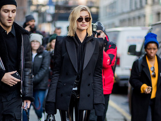Hailey Baldwin Black Leather Oversized Jacket Street Style 2023