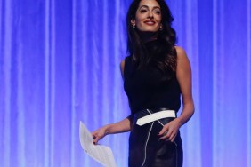 Amal Clooney in a Givenchy leather skirt.