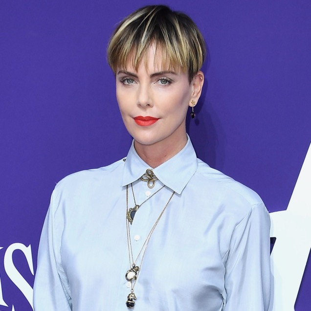 Charlize Theron with a bowl cut.