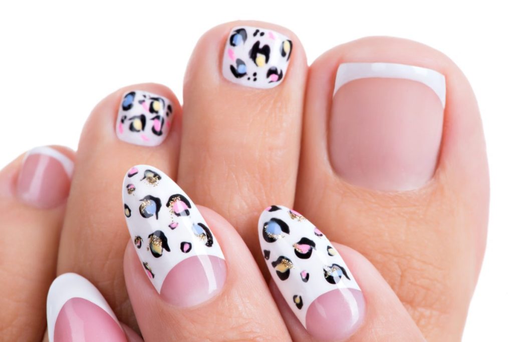 Featuring cow print deep French manicure 