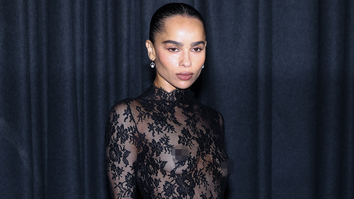 zoe kravitz sheer dress Zo Kravitz in Sheer Slipdress at Saint Laurent Fall 2025 Fashion Show