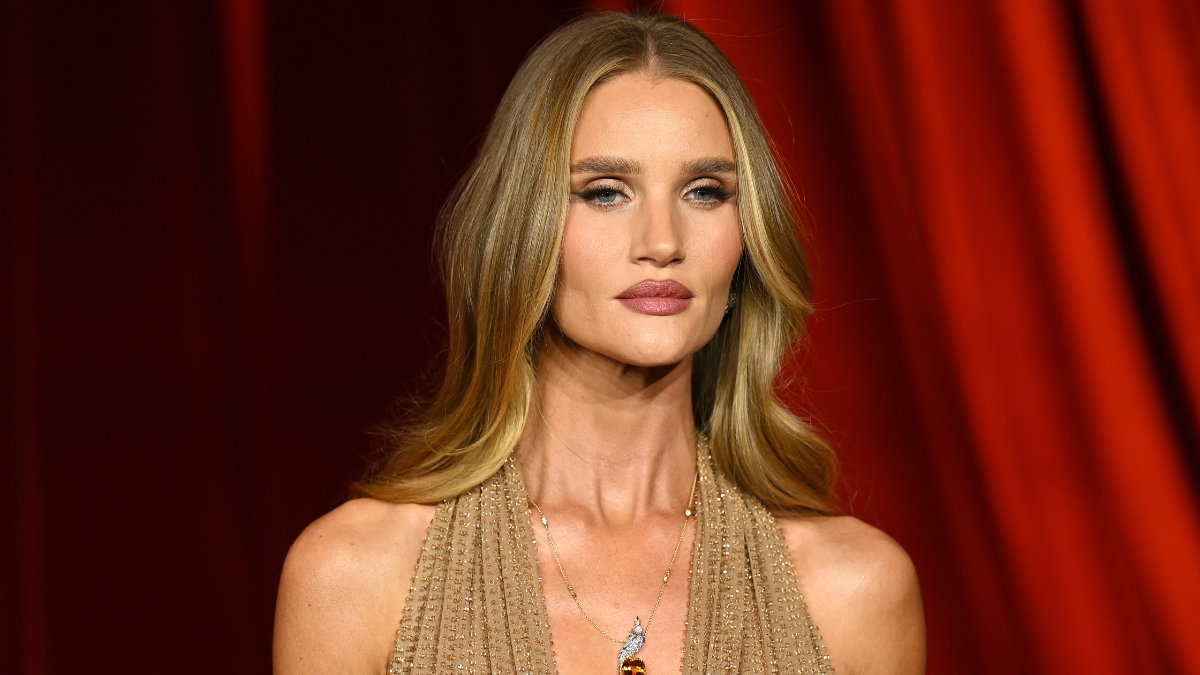 rosie huntington whiteley gold dress Rosie Huntington-Whiteley Goes Bold in Plunging Gown at Academy Museum Gala