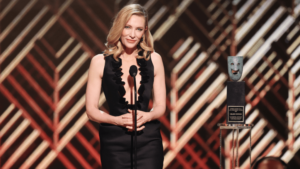 Cate Blanchett in plunging black Armani gown