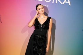 Nina Dobrev Dazzles in Prada Sequin Dress With Bold Neckline