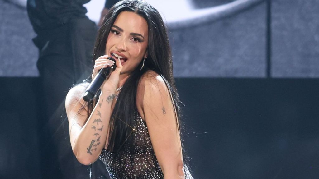 demi lovato sheer dress Demi Lovato Walks Grammys Red Carpet in a Completely Sheer Dress