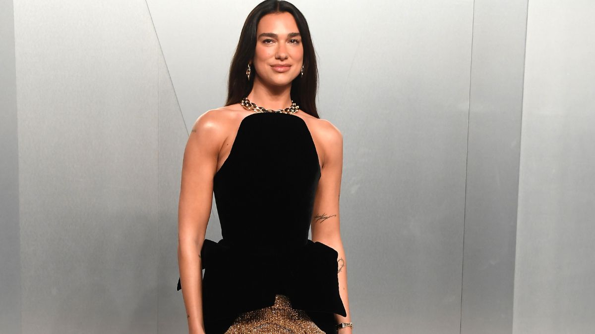 dua lipa satin dress Dua Lipa's Backless Black Satin Slipdress Plunges to Her Butt