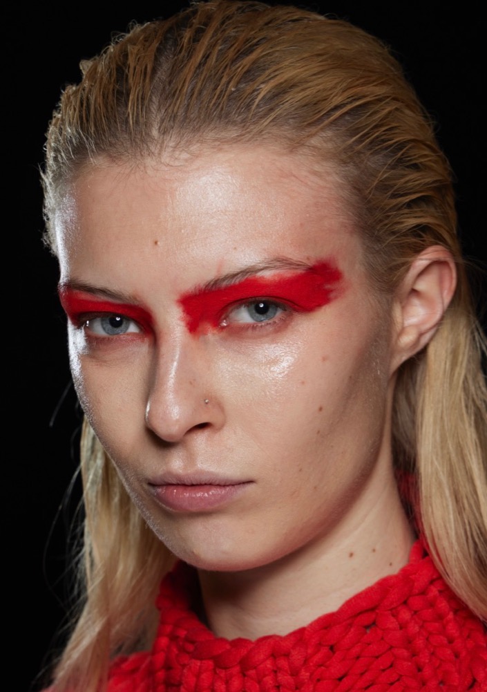 Messy Red Eyelids at Dion Lee Fall 2022