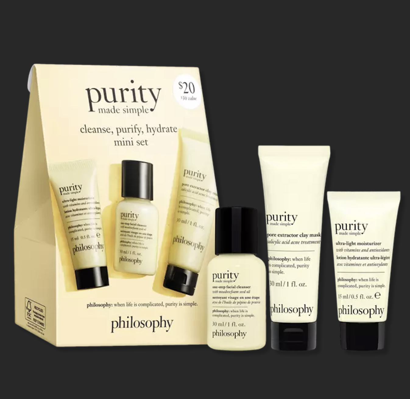 philosophy purity made simple cleanse, purify, hydrate mini set