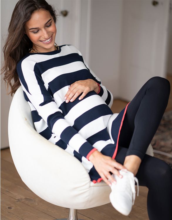 Seraphine Bold Stripe Boxy Fit Maternity to Nursing Top in Navy & White